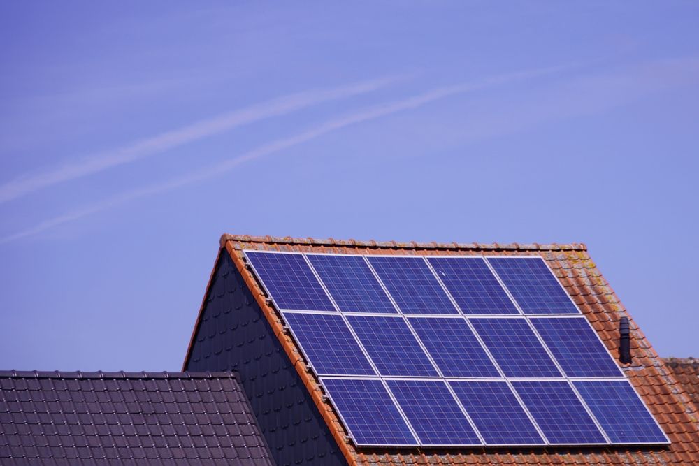 Solar panels on a tiled house roof